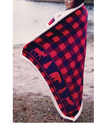 Flannel Fleece Sherpa Animal Check Throw