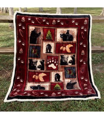 Flannel Fleece Sherpa Bear Tracks Throw