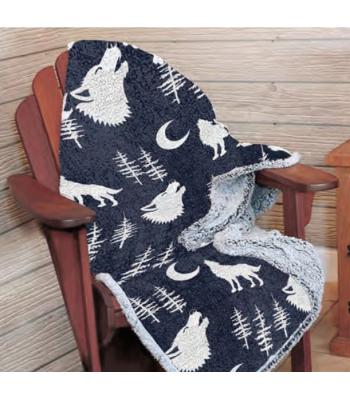  Jacquard Sherpa Blanket Wolf Moon